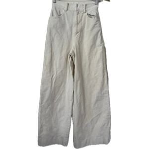 Cream Corduroy Wide Leg High Rise Minimalistic/Boho/Cottage Core Pants-Small 24"